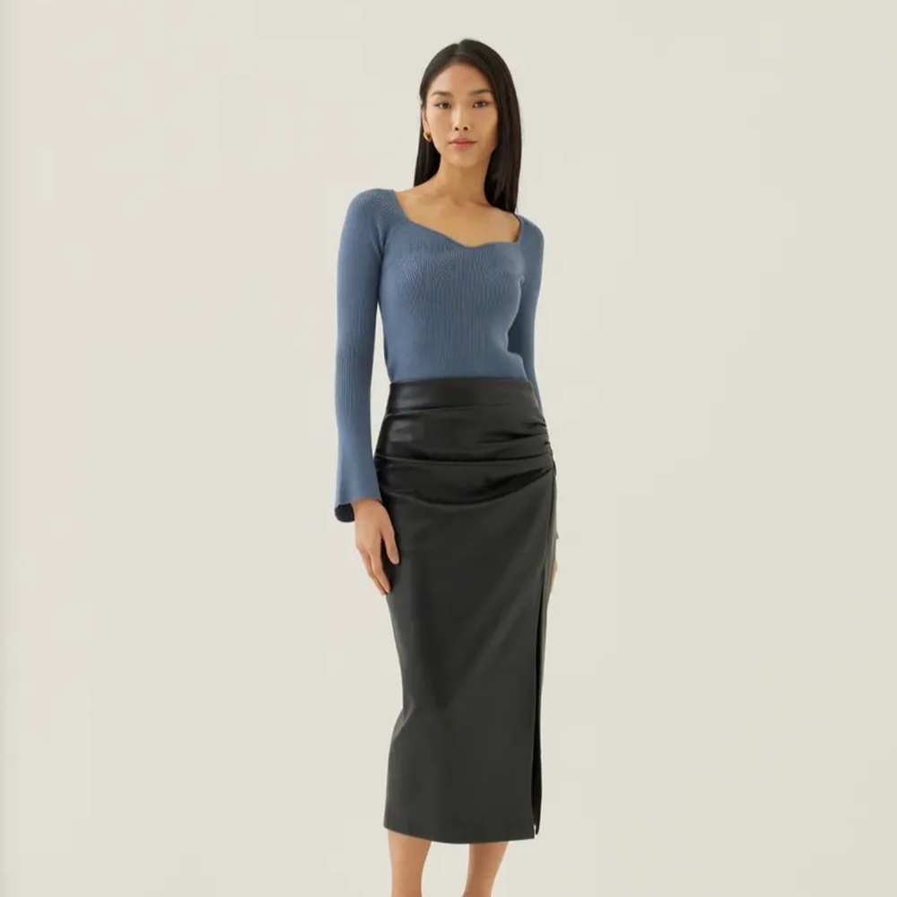 NWT LOVE BONITO BLACK Christie Pleather Column Midaxi Skirt (Size: XL/10)